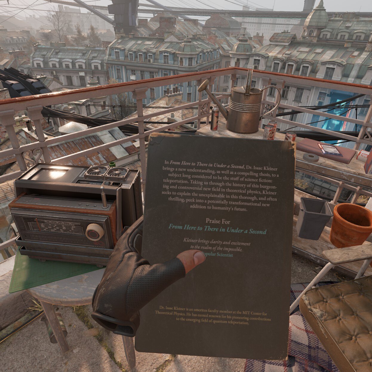 Alyx examining a book in the starting location