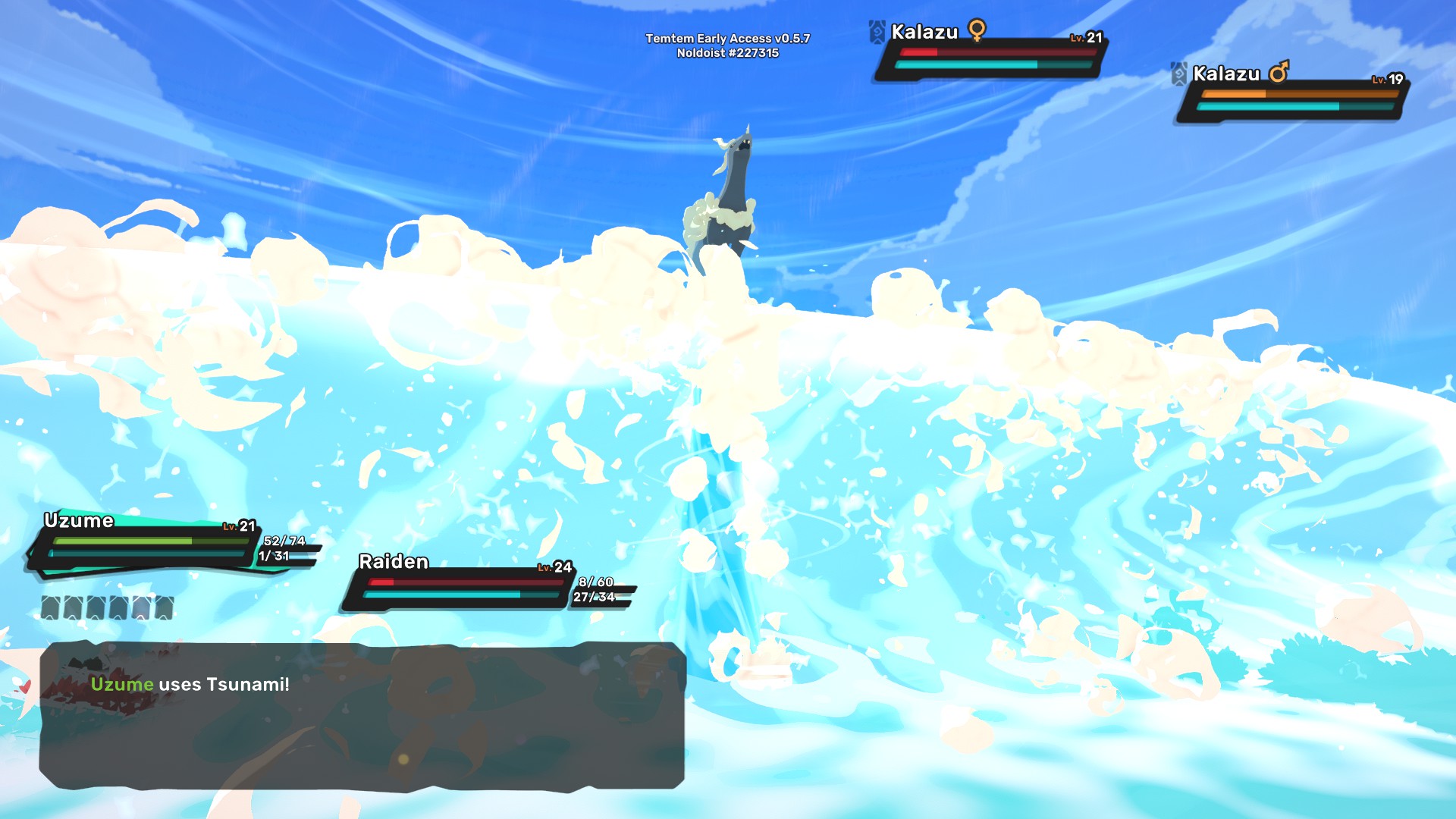 A powerful Temtem using a tsunami attack