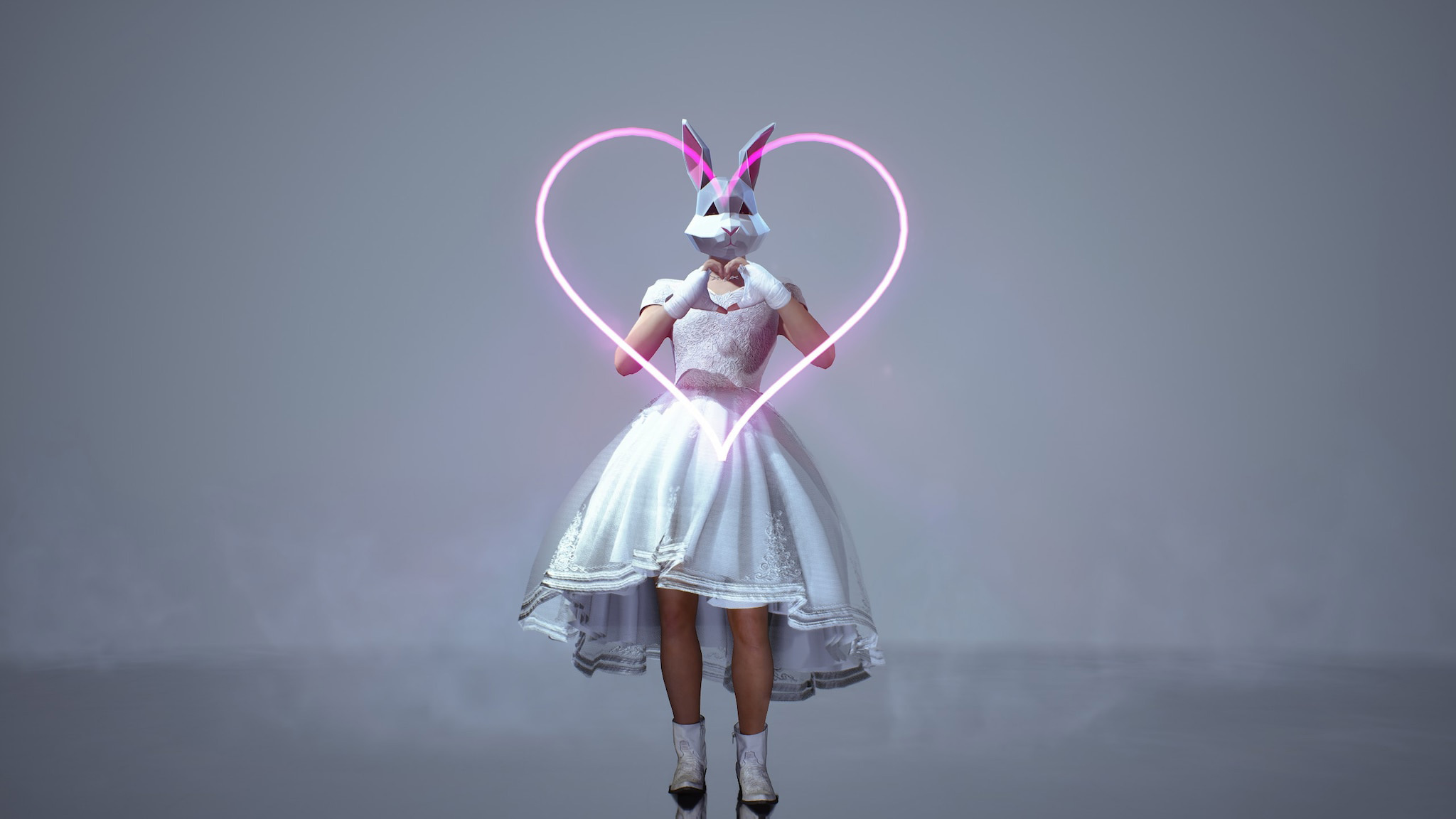 White dress and bunny mask